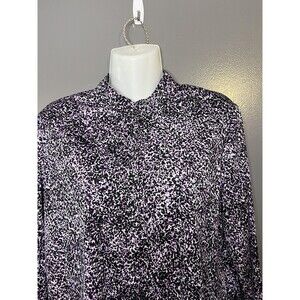 Vintage Kiva LTD Blouse Womens 14 Purple Animal Print High Neck Button Top